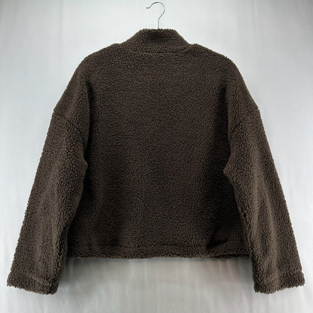 LNA Clothing Sweatshirt Womens L Faux Fur Sherpa 1/4 Zip Pullover Jumper Brown - Picture 2 of 11